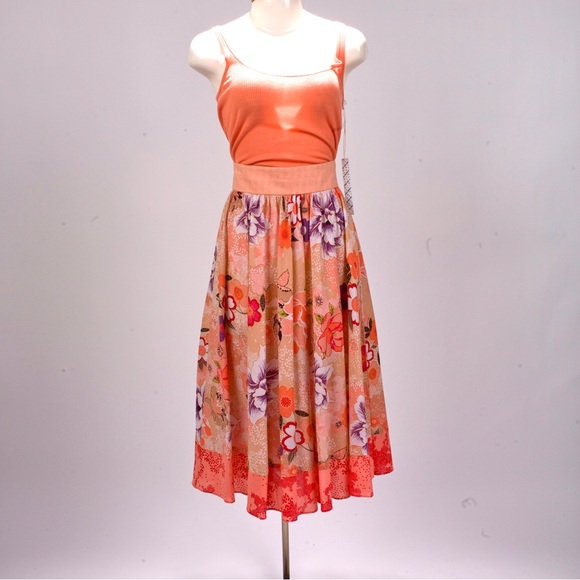 Twinkle by WENLAN Orange Purple Hawaiian Print 2pc High Waist Skirt Set Crop Top - Picture 5 of 6